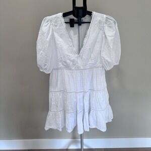 Abercrombie Emerson White Puff Sleeve Mini Dress Bridal Shower Engagement Grad M